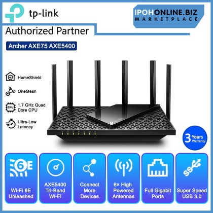 TP-Link Archer AXE75 AXE5400 Tri-Band 6-Stream WiFi-6E Wireless Router - UniFi Maxis Time Celcom